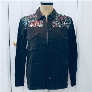 “FOREST NIGHT” OLIVE GREEN SEQUINED CARGO JACKET